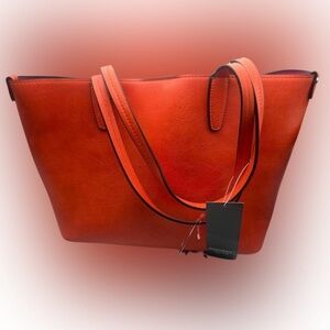NWT Mondani Orange Vinyl Tote Handbag